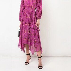 Ulla Johnson Torri Magenta Floral Silk Handkerchief Skirt Size 8